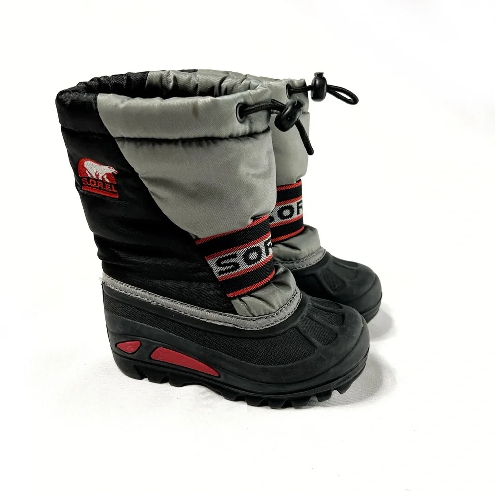 Sorel Youth Grey and Red Cub Insulated Snow Boots Size 8